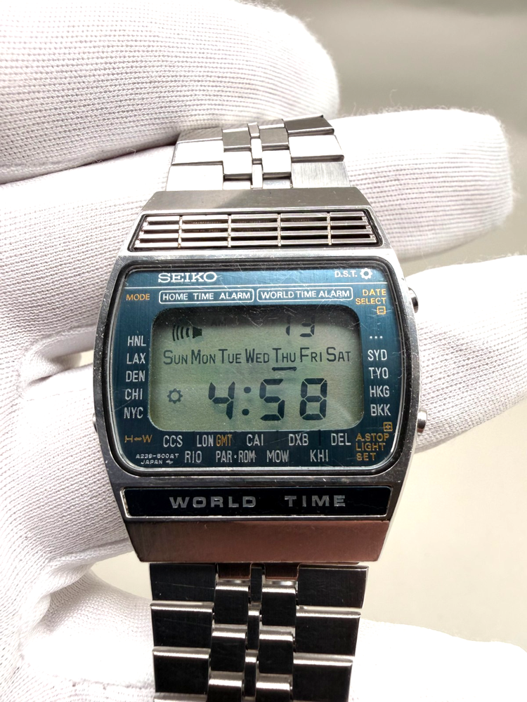 Seiko A239-502A World Time Vintage JDM Digital LCD Watch, Stainless Steel, 34mm