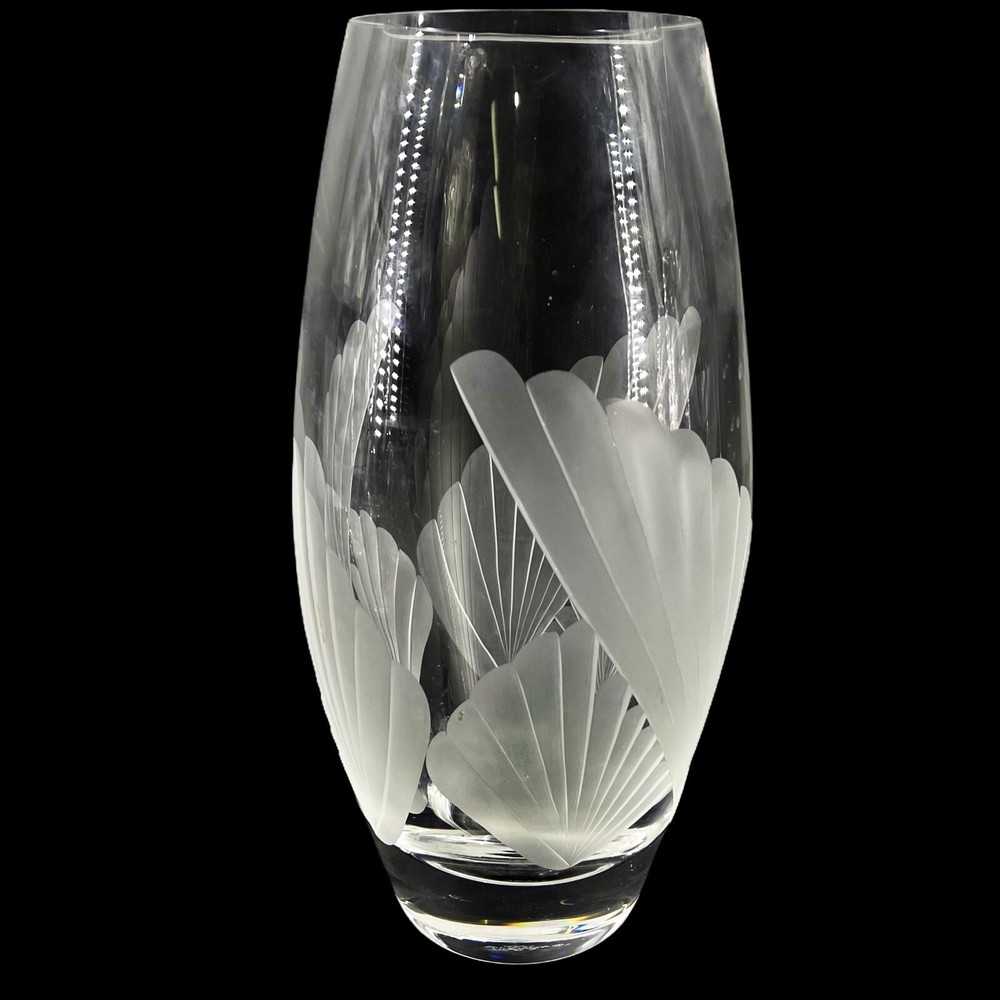 Vintage Signed Lenox Crystal Vase Cut Frosted Petal Swirl Pattern Flowers 10.75