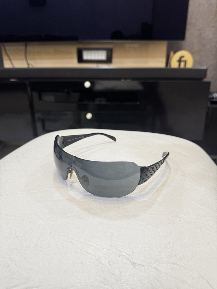 Y2K Prada SPR 60I Black Shield Sunglasses with Rhinestone Frames