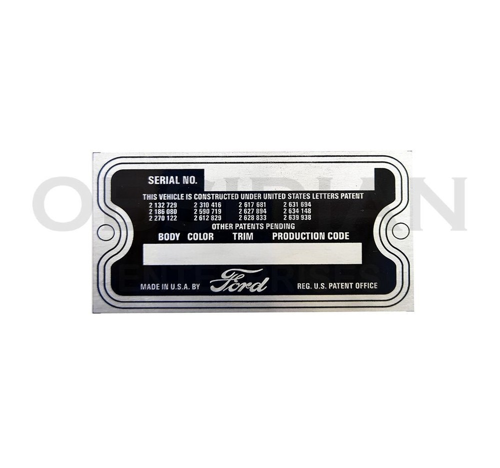 Customized Vintage Ford Aluminium Blank Name Plate 1954 Similar plates