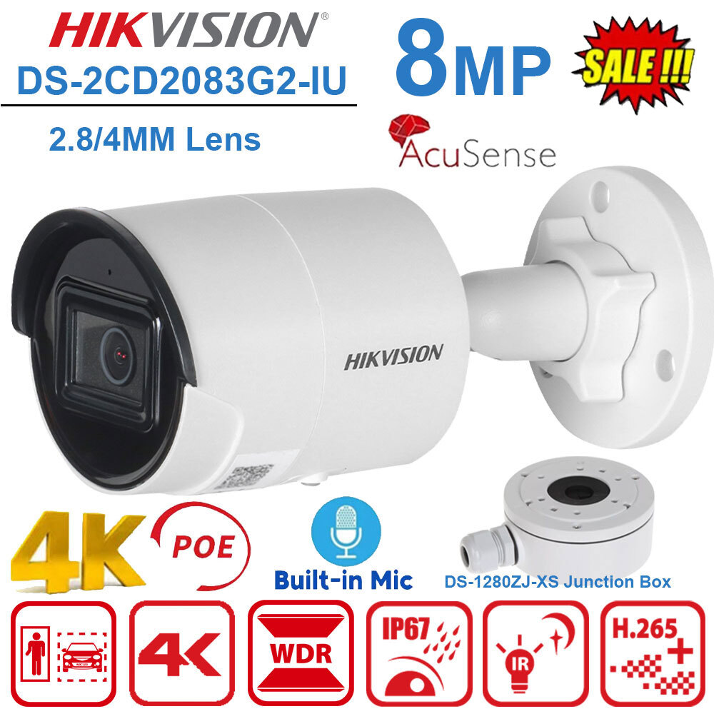 4K AcuSense PoE IP Camera DS-2CD2083G2-IU 4mm Hikvision Smart IR AI Motion W/Mic