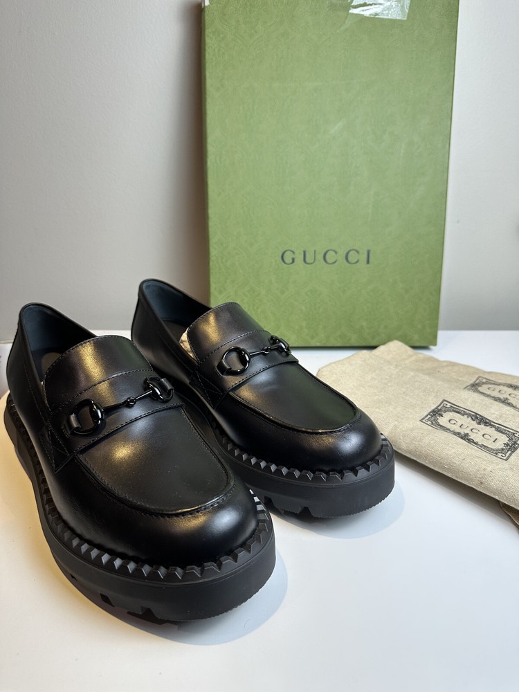 Authentic Gucci Horsebit Black Leather Chunky Loafers UK11.5 US12