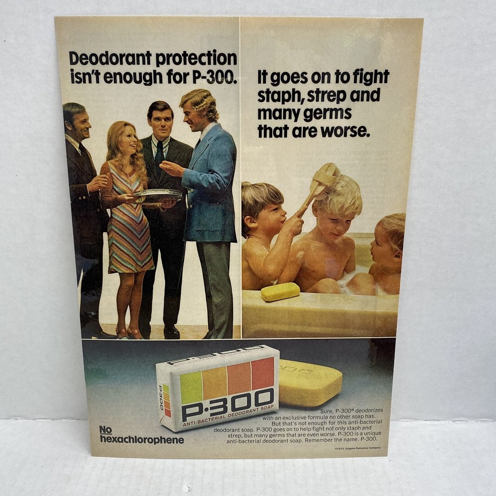 P-300 Anti-Bacterial Deodorant Bar Soap Vtg 1973 Full-Page Magazine Ad Collect