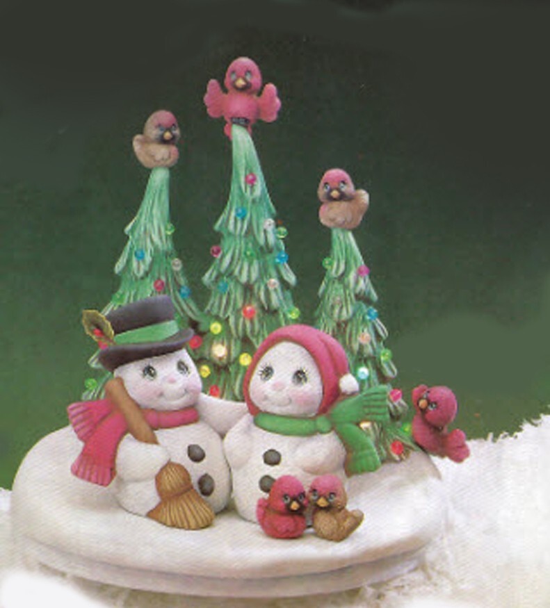 Ceramic Bisque Ready to Paint Trees Snow Couple Birds Scene with Light