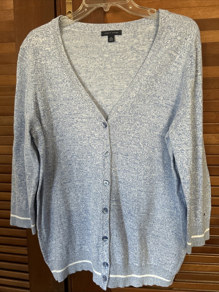 Tommy Hilfiger Women's Cardigan Sweater Buttons Long Sleeve Blue Cotton Size XL