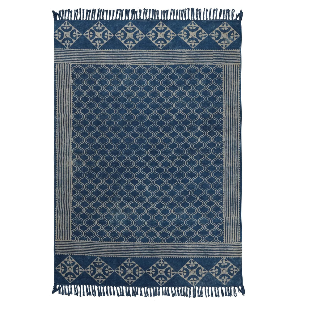 Handwoven Cotton Dhurrie Rug Color Indigo Blue Design Handmade Carpet Rug