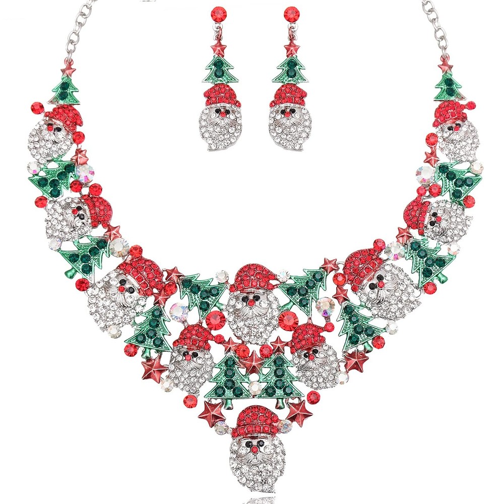 Cute Christmas Necklace Statement Santa Claus Dangle Earrings Xmas Party Cost...