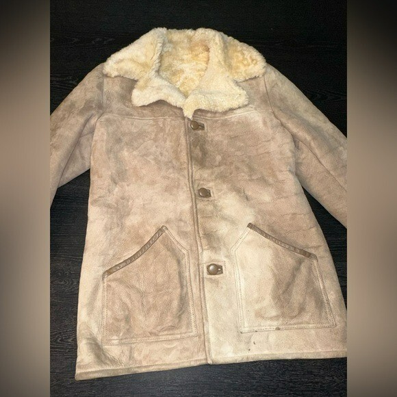 Vintage Kea Genuine Sheepskin Coat Size 38 Brown Wool Fur Trim