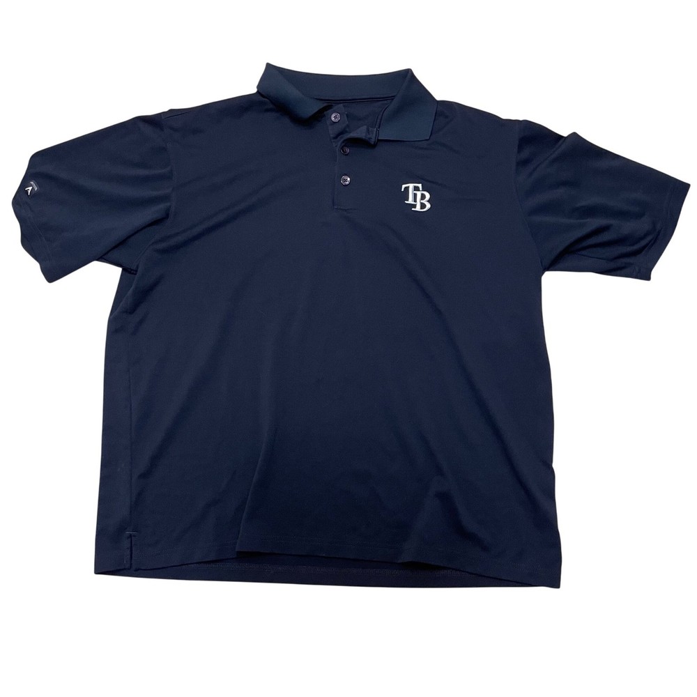 Mens Antigua Tampa Bay Rays MLB Polo Shirt Short Sleeve Golf Navy Blue Fan Gear