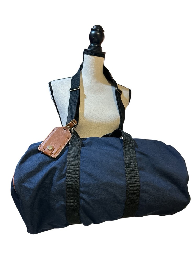 Vintage LL BEAN Blue Canvas Duffle Bag w/Leather Travel Tag USA Maine 20”