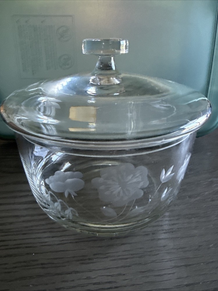 Vintage Crystal Clear Industries Handcrafted Etched Crystal Bowl with Lid