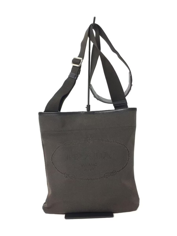 RARE PRADA Logo Jacquard Shoulder Bag in Brown Canvas VA0655