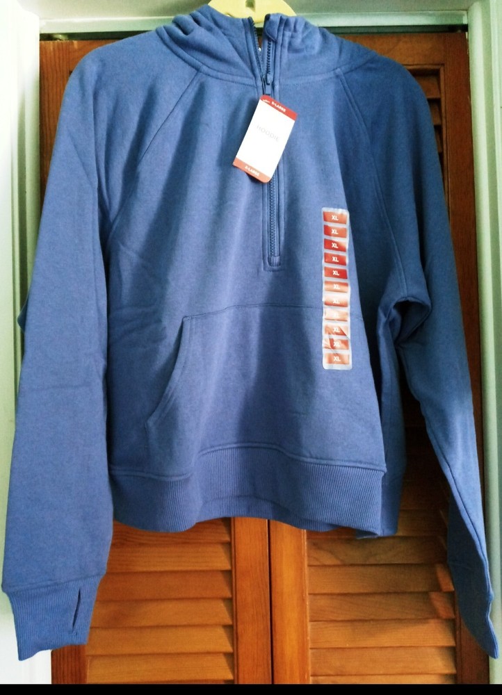 Members Mark Womens Ribbed Half Zip Hoodie with Kangaroo Pocket Peri Solid XL New With Tags  -image