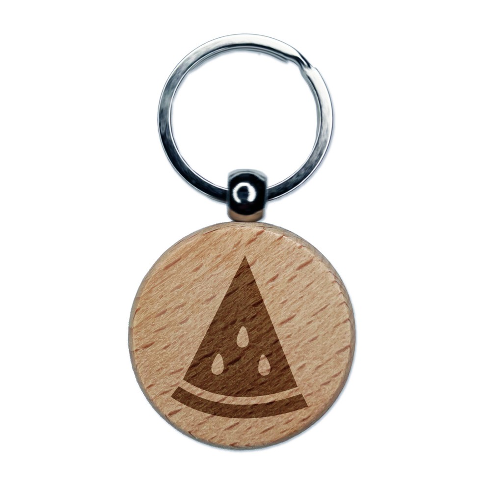 Watermelon Wedge Engraved Wood Round Keychain Tag Charm