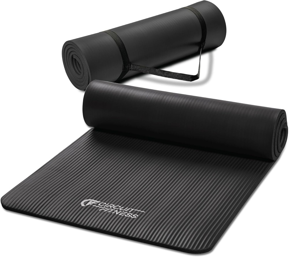 Non-slip multi-purpose circuit fitness and yoga mat with carrying strap
