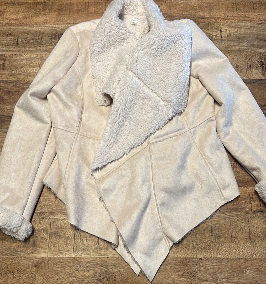 NWT John Paul Richard  Suede Shearling Fur Waterfall Jacket Coat Size Large (4)