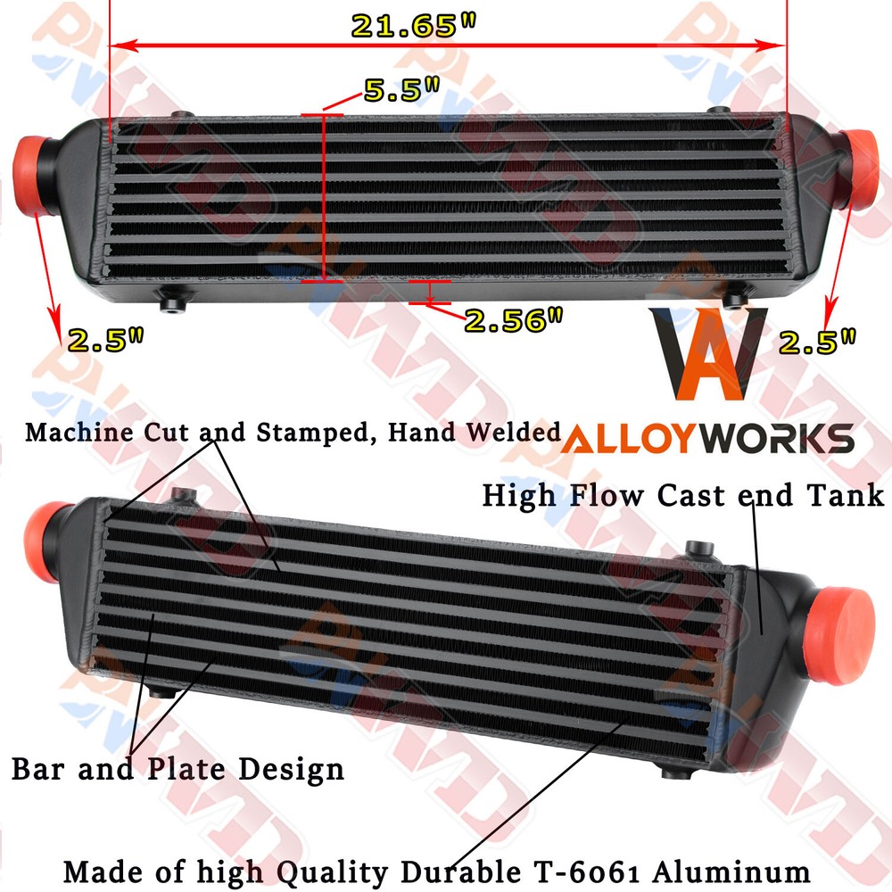 21.65x5.5x2.56in Aluminum Turbo Intercooler 2.5in Inlet Outlet Universal Fit