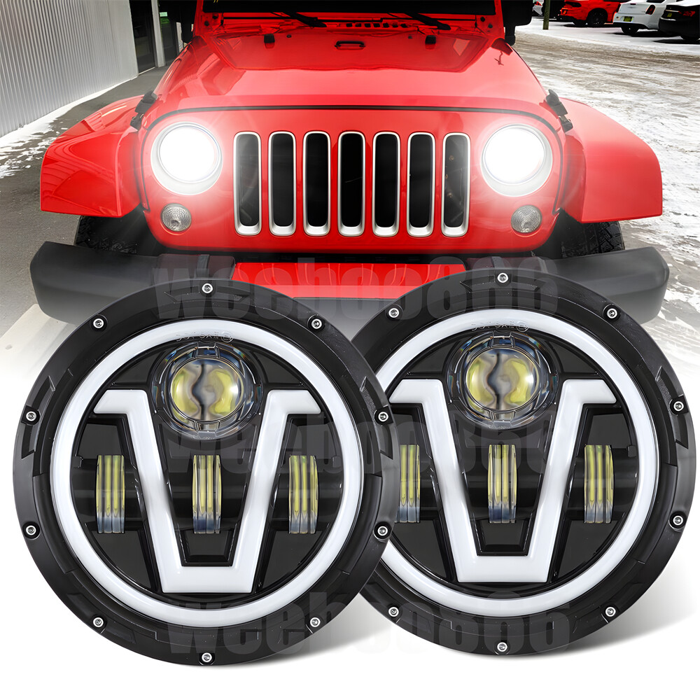 7 inch LED Headlights Round H4 Halo Angel Eyes for Jeep Wrangle TJ JK CJ LJ