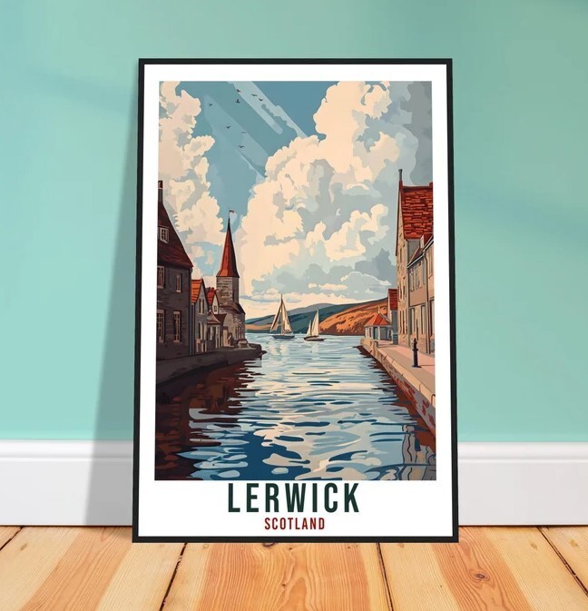 Lerwick Scotland Travel Print Coastal Home Wall Art Decor