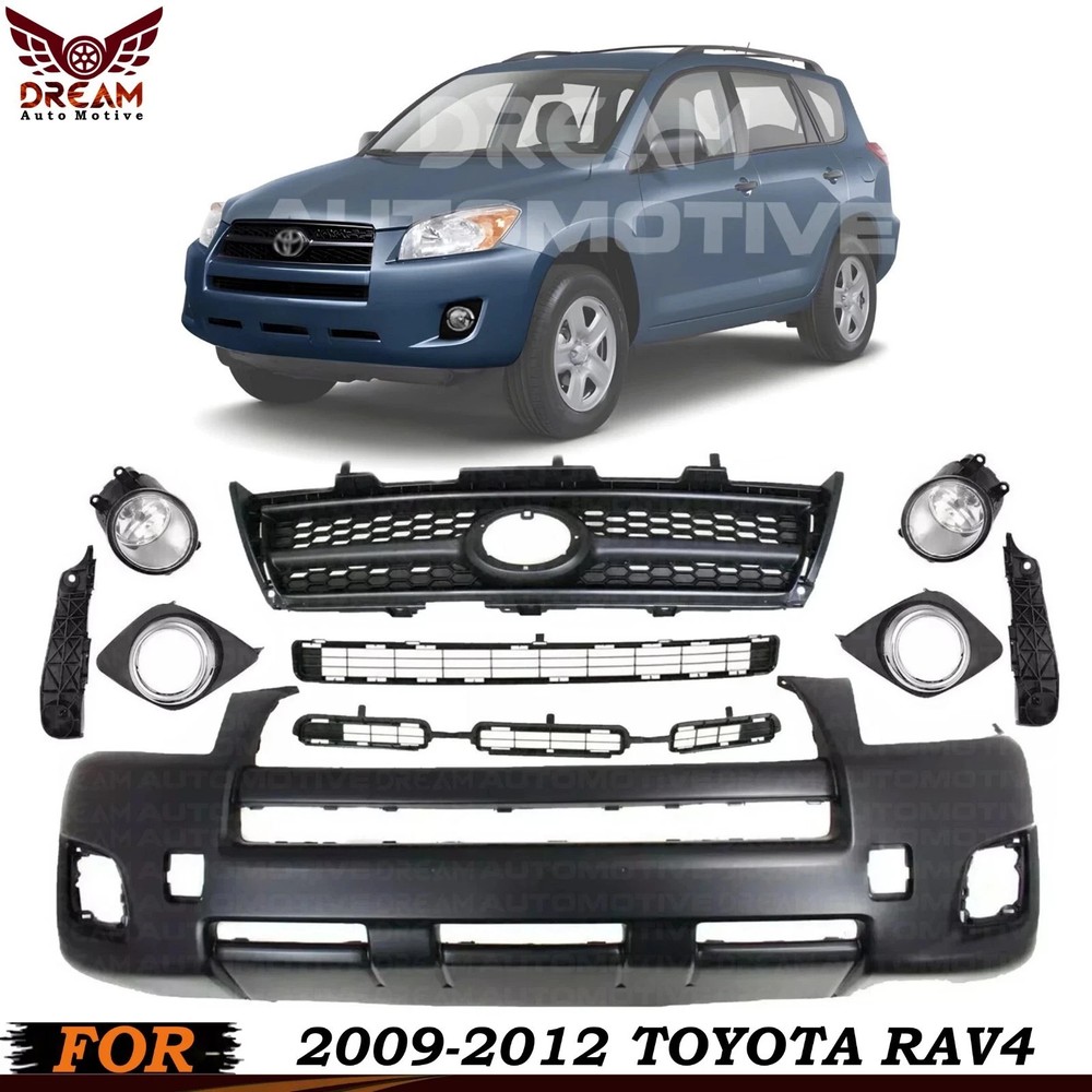 New Bumper Cover + Upper + Lower Grille Assembly Kit For 2009-2012 Toyota RAV4