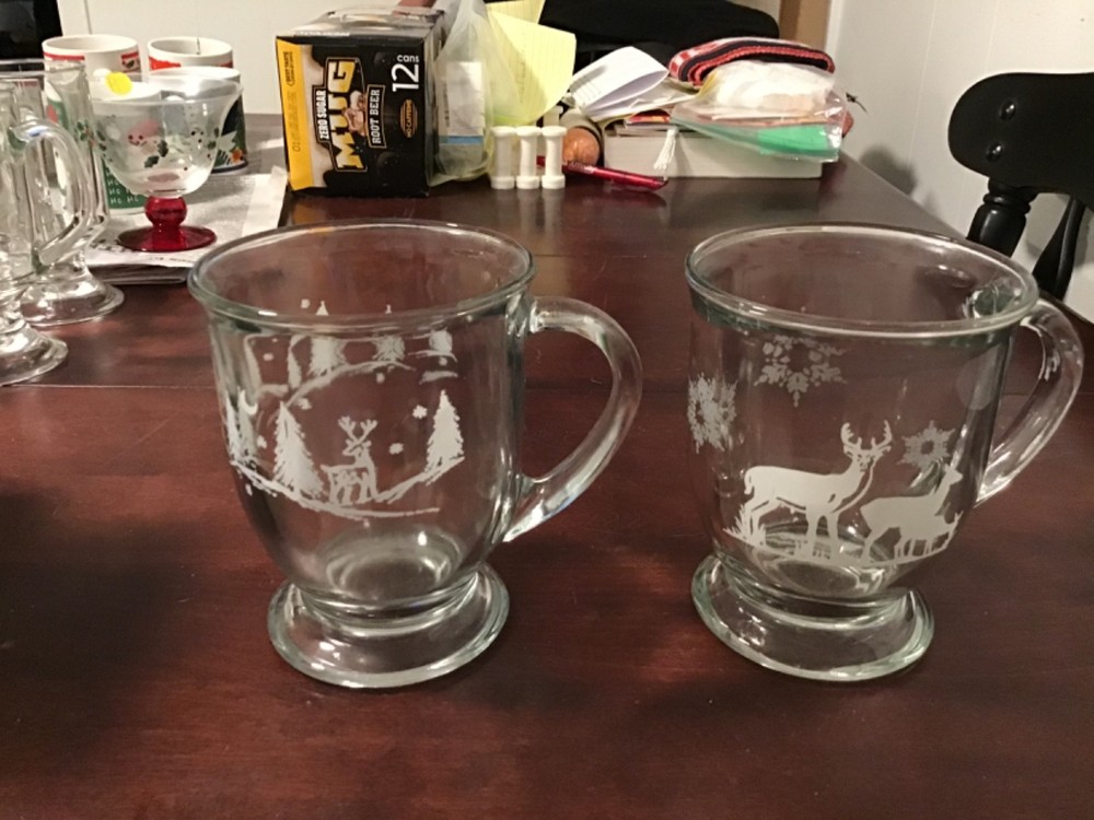 2 anchor hocking christmas deer mugs