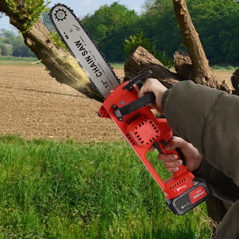 12-Inch Cordless Electric Chainsaw with Battery and Charger - Portable Handheld Power Tool