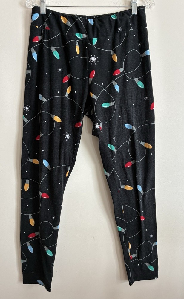 Holiday Time Women's Christmas Lights Polyester Full Length Leggings Black L-XL