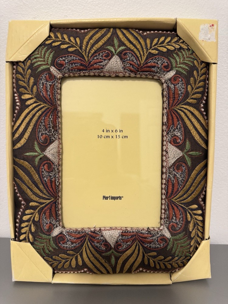 Pier 1 Imports Desktop Frame Embroidered Fabric Plush 4x6 Photo Boho Style