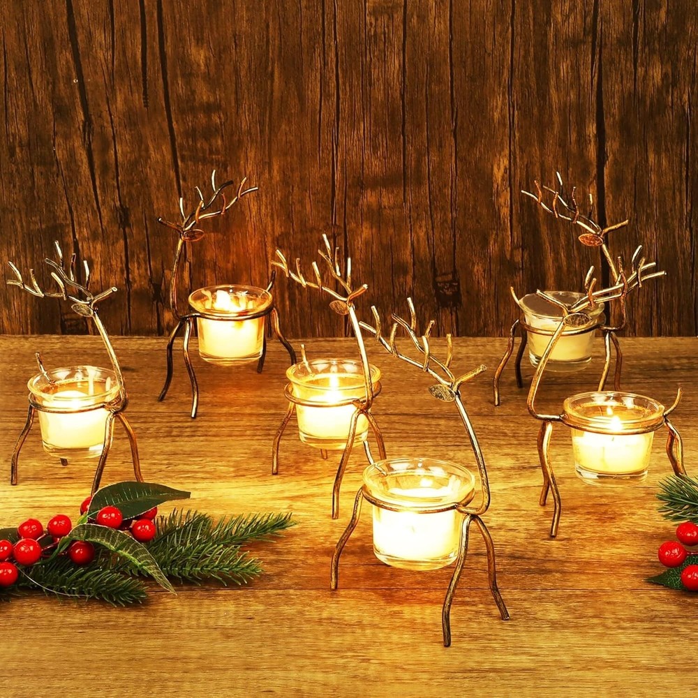6 Metal Reindeer Tea Light Candle Holders Set NEW IN BOX Christmas SALE!-image
