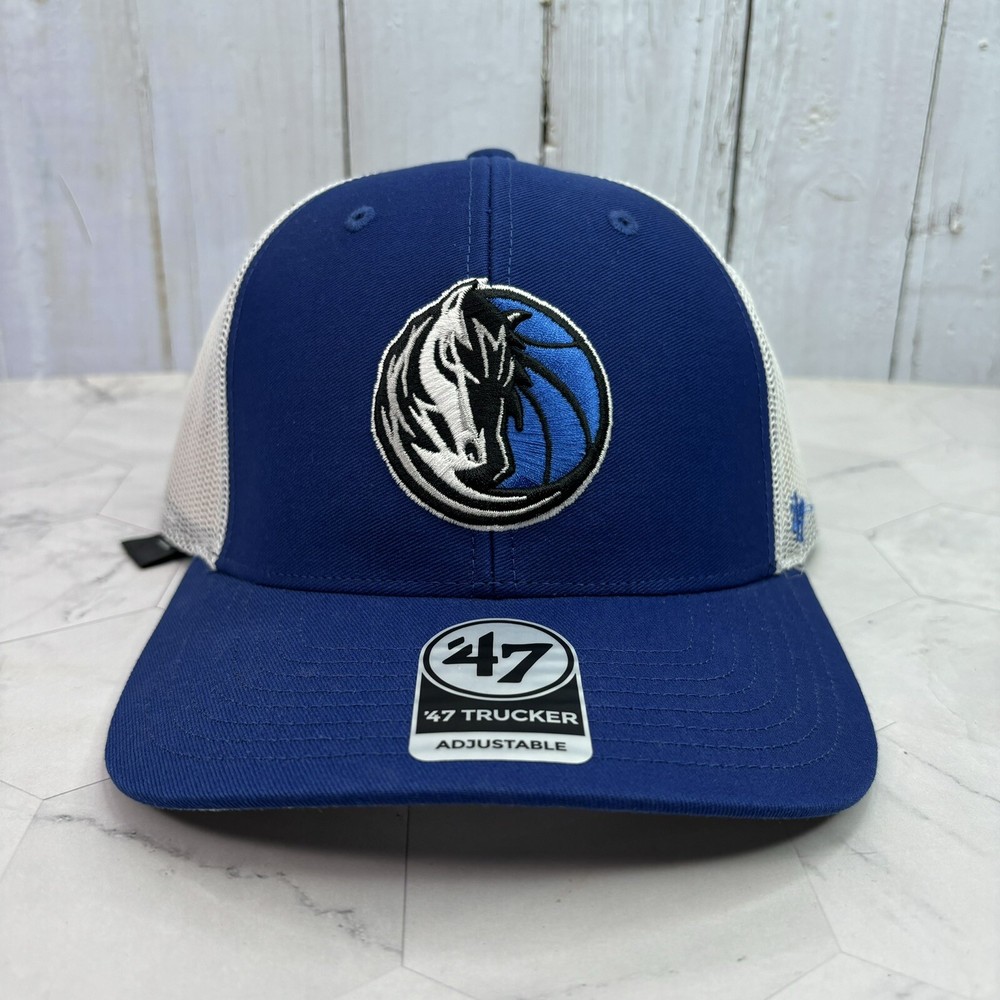 '47 Brand Dallas Mavericks NBA Blue White Trucker Mesh Snapback Cap Hat OSFA
