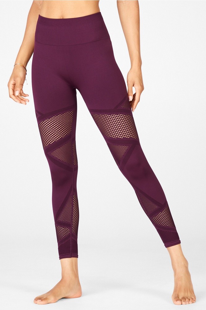 Fabletics Mosaic High Waist 7/8 Seamless Leggings Burgundy Size Small Mesh Yoga