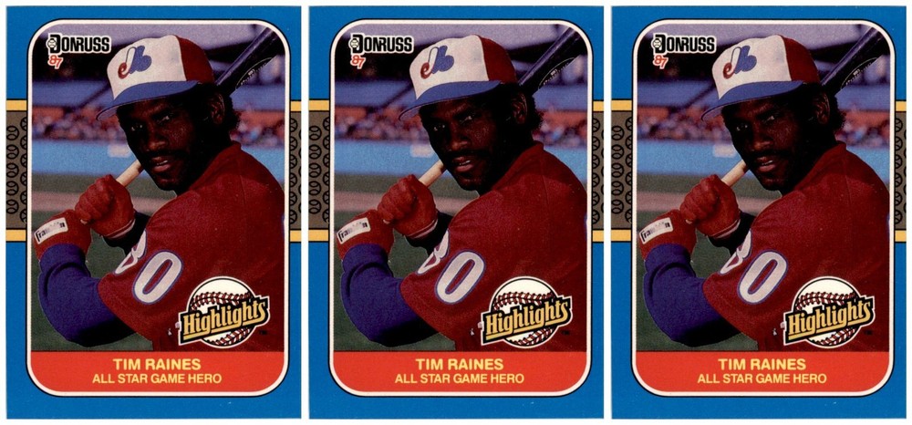 (3) 1987 Donruss Highlights #16 Tim Raines Montreal Expos Card Lot