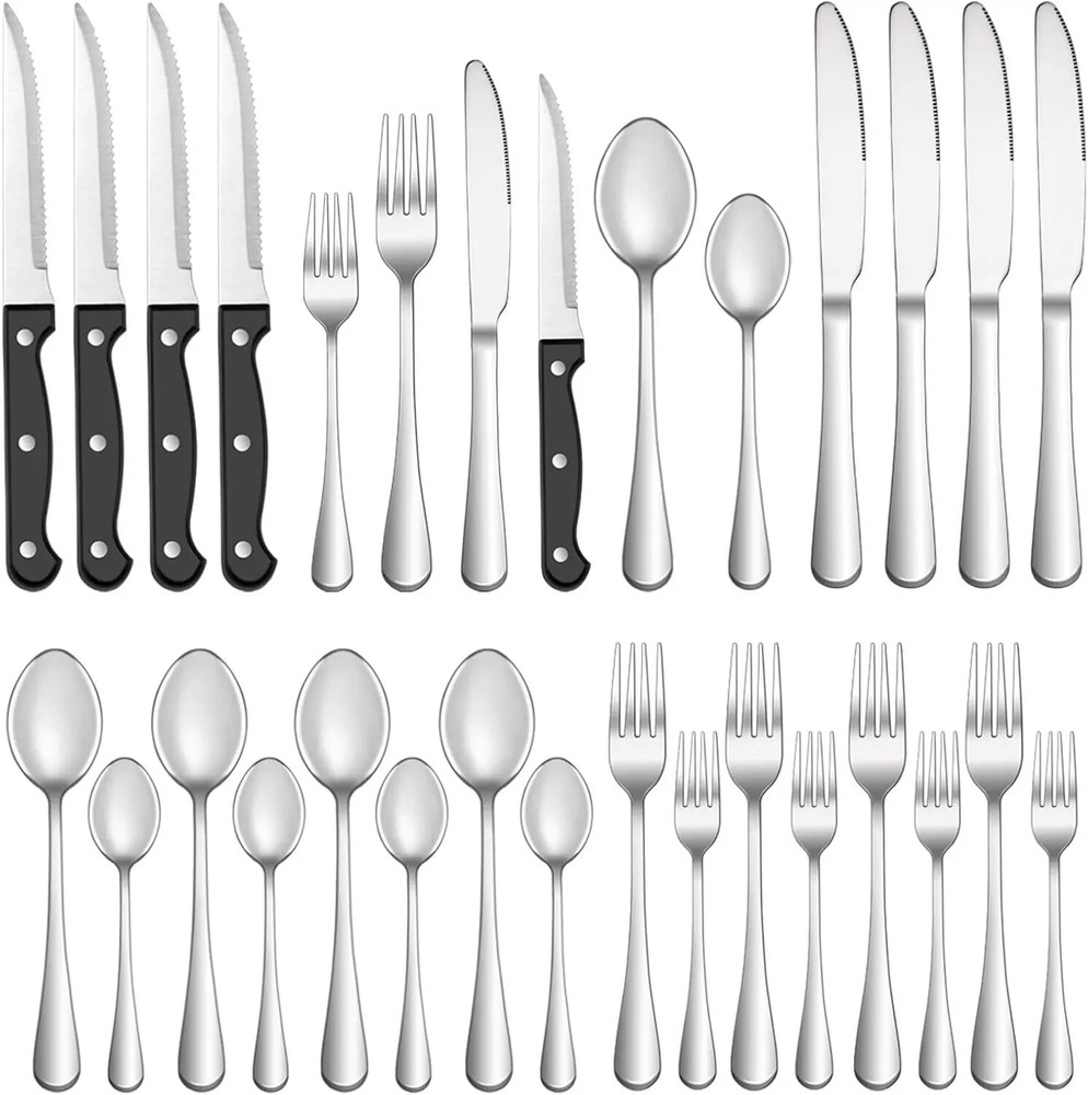 24-Piece Silverware Set with Steak Knives for Full Service in Elegant Silver