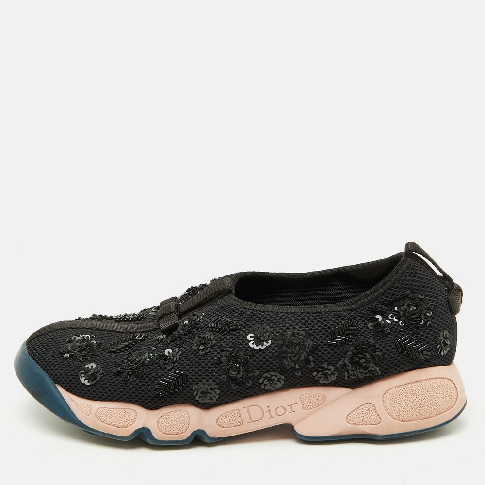 Dior Black Mesh Crystal Embellished Sneakers Size 38.5