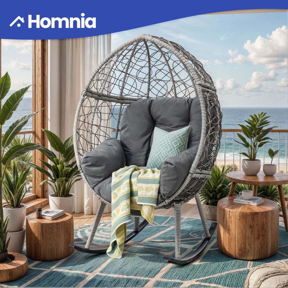 Rattan Egg Rocking Chair with Cushion Anti-Slip Base for Patio Relaxation  