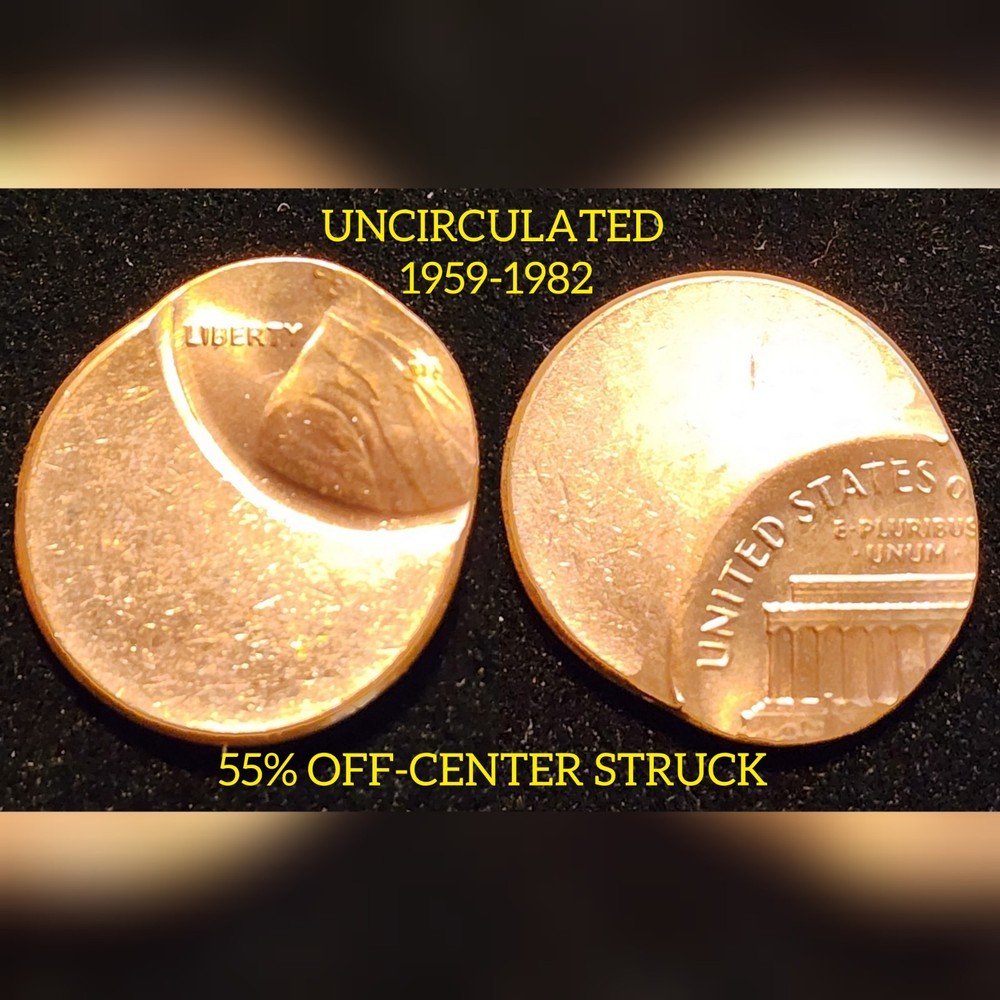 55% Off-Center Struck UNC 1959-82 Lincoln Memorial Cent Error 3.1g Rare Coin