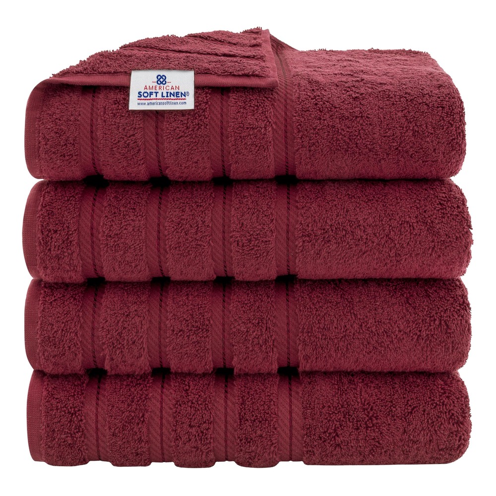Luxury 4-Piece Bordeaux Red Turkish Cotton Bath Towel Set 27x54 Inches