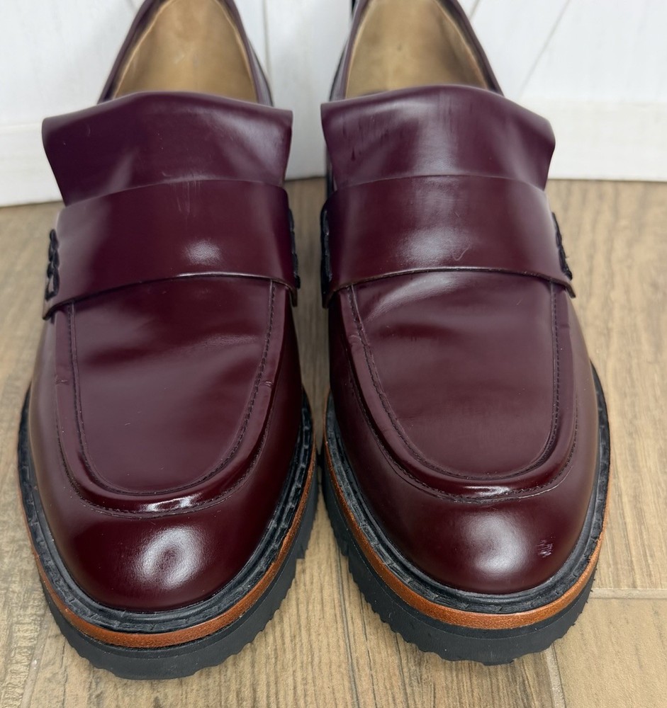 Rag & Bone Taryn Wedge Loafer Burgundy Leather Vibram Lug Sole Size 7