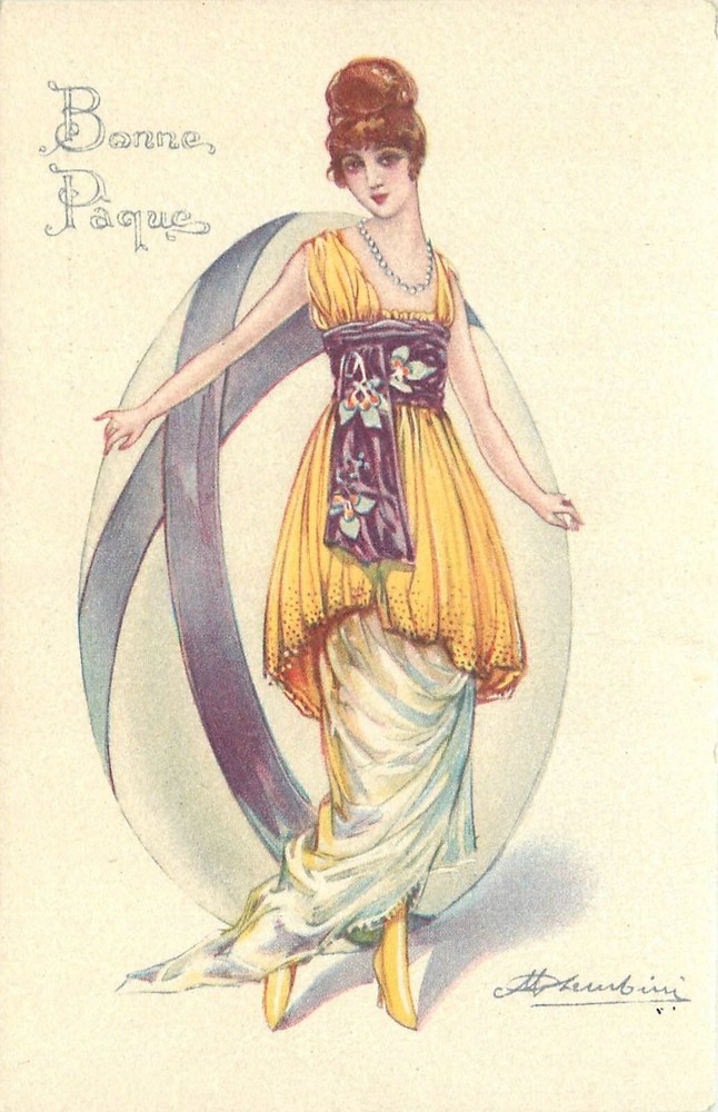 1920s Italy Fashion woman artist signed Postcard 25-4671