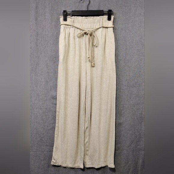 H&M Viscose Linen Wide Leg Pants Womens 2 Cream Retro Cottagecore Minimalist