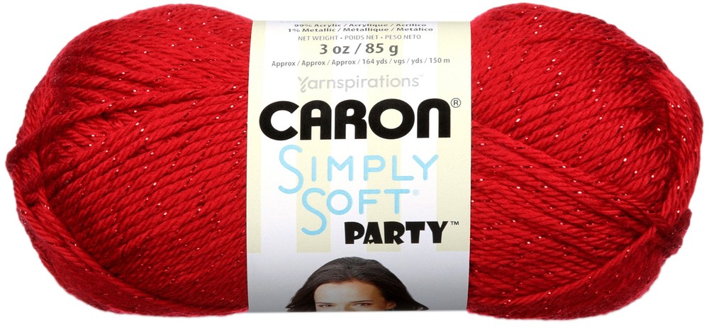 Caron Simply Soft Party Yarn Rich Red Sparkle Pack of 1 Skein
