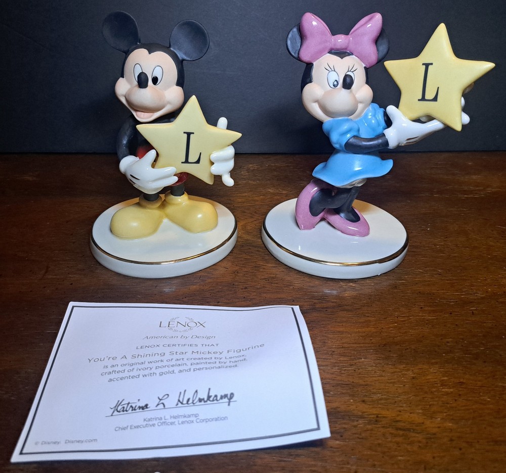 Lenox You're A Shining Star Mickey & Minnie Mouse Porcelain Figurines Lot Of 2