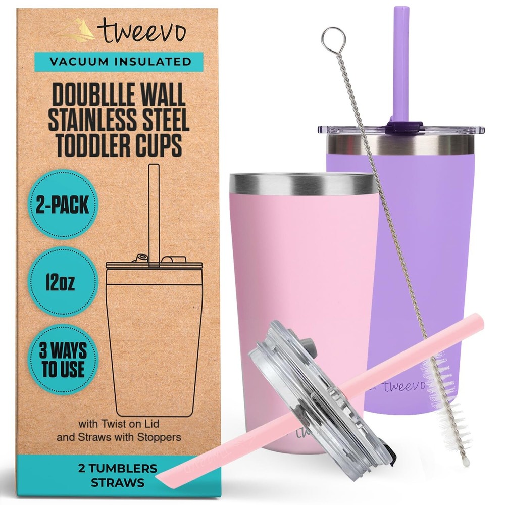 Stylish 12oz Insulated Toddler Cups with Soft Straws - Perfect for Home & Travel