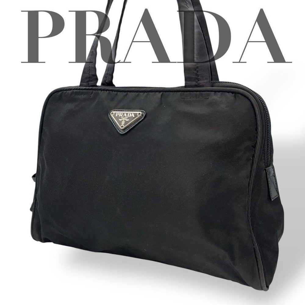 Prada Black Nylon Round Zipper Handbag Preowned