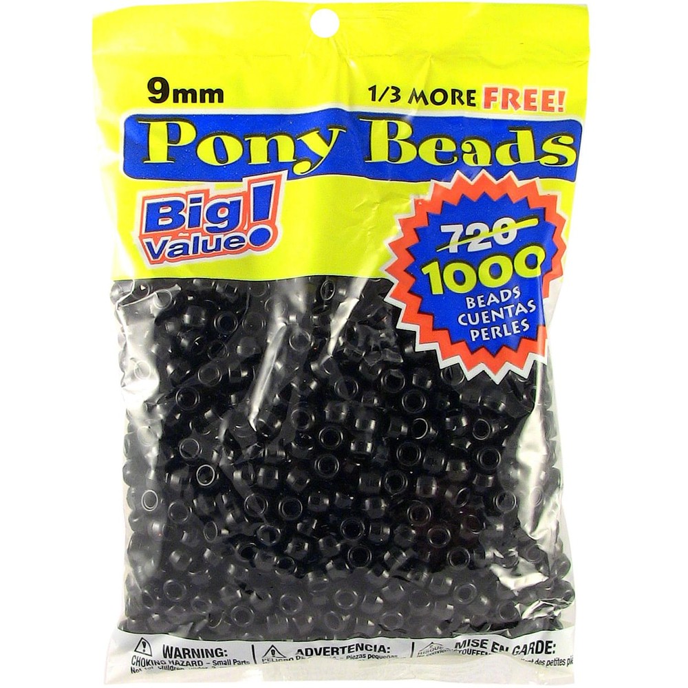 Black 6mm x 9mm Opaque Pony Beads