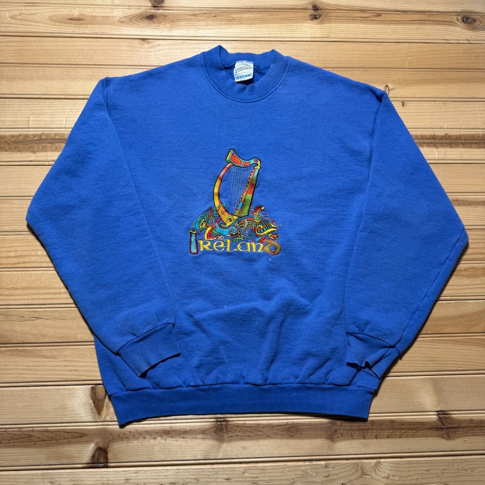 Vintage 90s Ireland Harp Embroidered Crewneck Souvenir Sweatshirt USA Made Large
