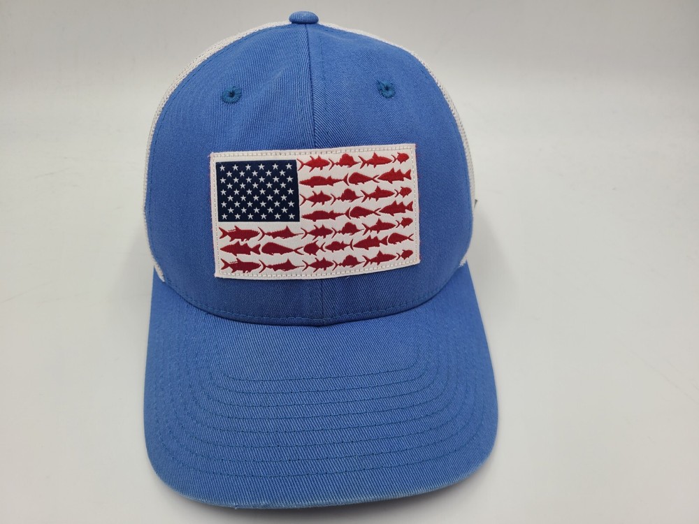 Columbia PFG American Flag Mesh Trucker Snapback Hat Cap Men Women Blue White