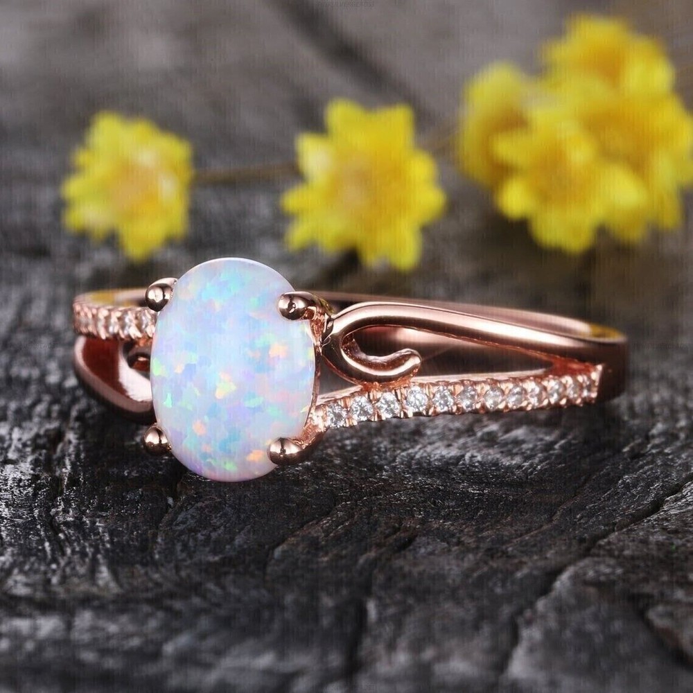 Oval Cut Simulated Fire Opal Gorgeous Wedding Band Ring In 14k Rose Gold Plated