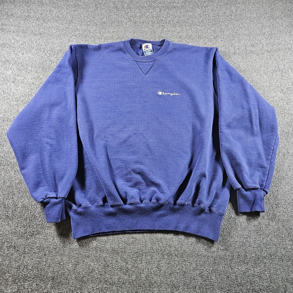 Vintage Champion Blue 90s Crewneck Sweatshirt Blank Size XL Casual Preppy