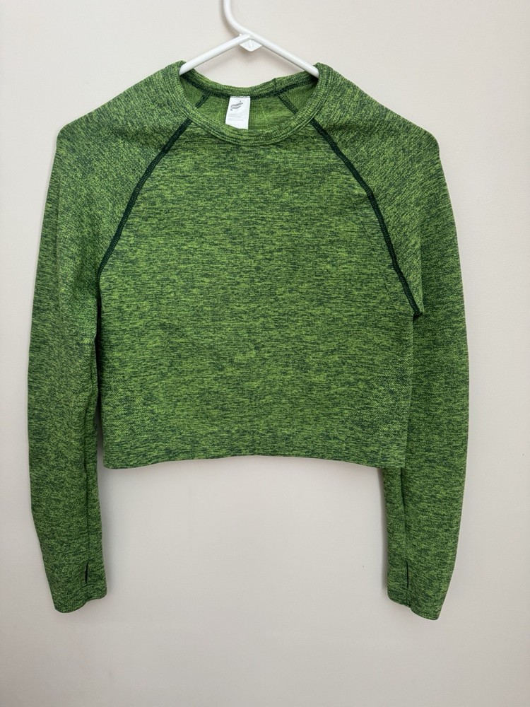 Fabletics Bri Ribbed Long Sleeve Cropped Top Women’s Size XL Green Activewear￼